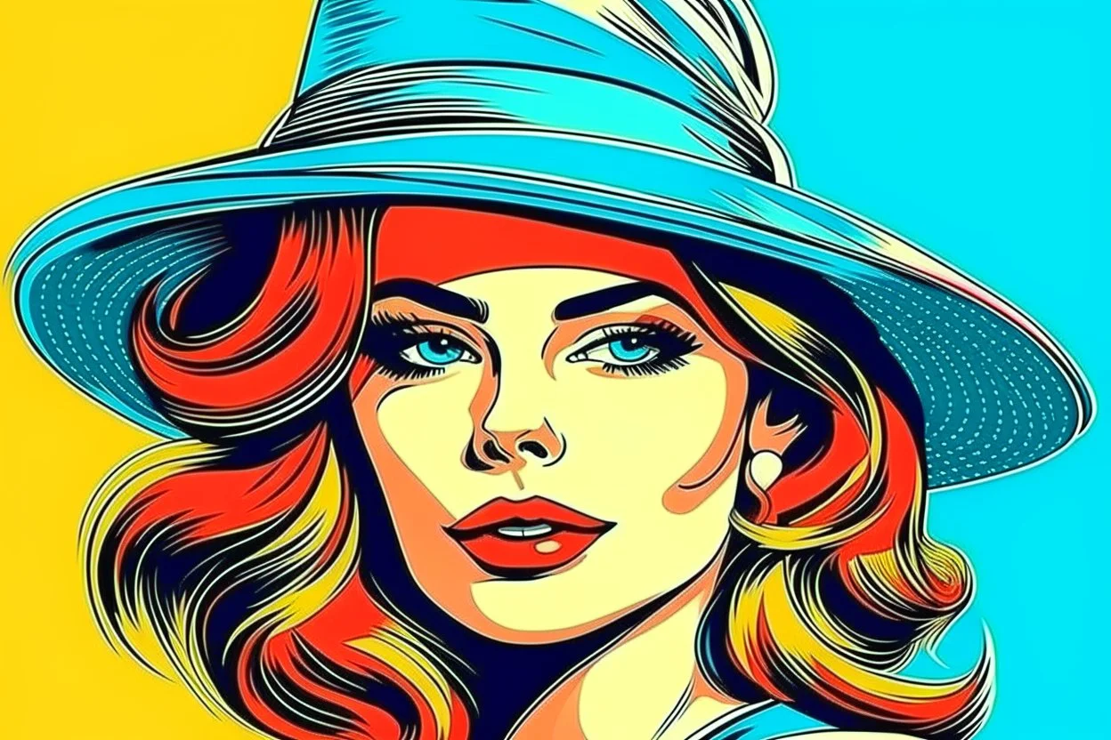 beautiful woman in hat in pop art style