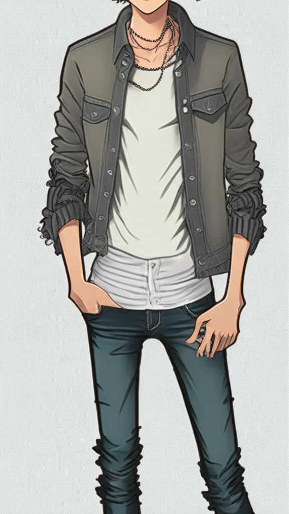 Teen man, black hair, perfect face, style of tomer hanuka, jeans, white, t-shirt, pompadour
