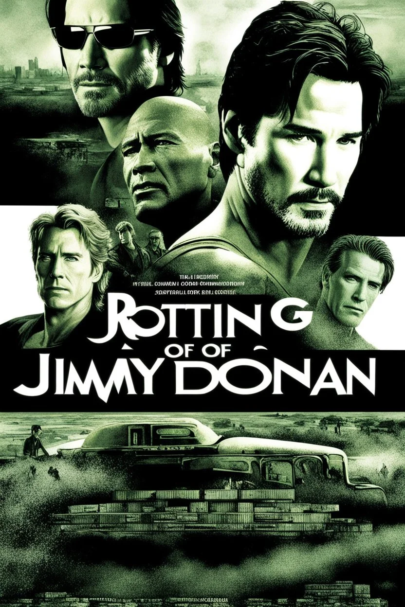 Movie poster -- text "The Rotting Corpse of Jimmy Doonan" starring Keanu Reeves/Sandra Bullock/Arnold Schwarzenegger/Dolph Lundgren/Mel Gibson