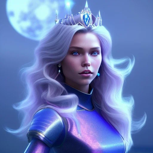 A portrait of a full body crystalised blue pink queen,smiling face, blue eyes, long blond hair, atmospheric, realistic, unreal engine, lighting