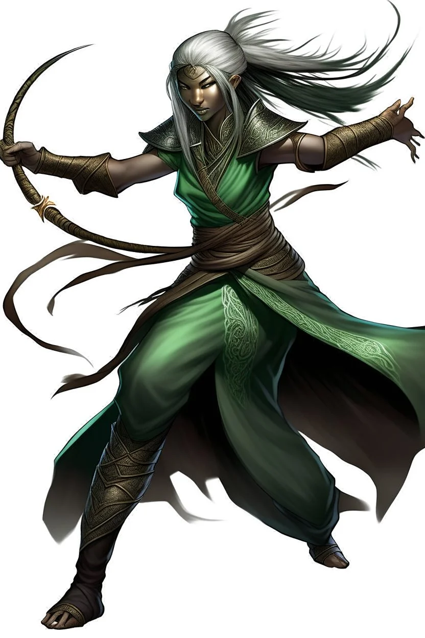 female Shadar-Kai wielding a Whip a whip made out of black thorns