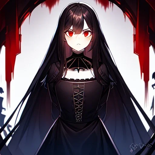 portrait anime vampire, long hair, red eyes, noble black robe, Blood, Gothic, skulls, hyper detailed, intricately detailed, looking at viewer, arms behind back pose, gothic, skulls, ambiguous lines image, flat dimensional style, flat lines, rough drawing --ar 2:3