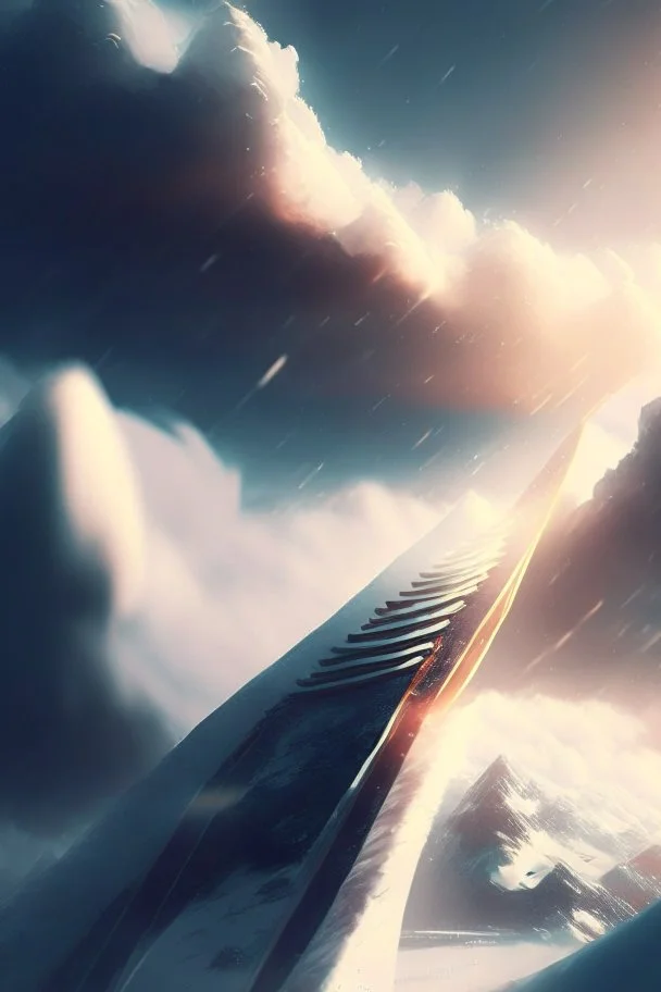 ski jump in cloud, 4k, trending on artstation, depth of field, high detail, backlit