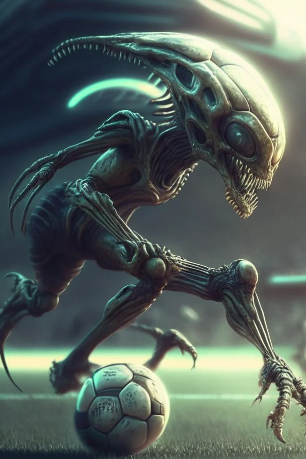 Alien playing soccer ,highly detailed, artstation, sharp focus,4k