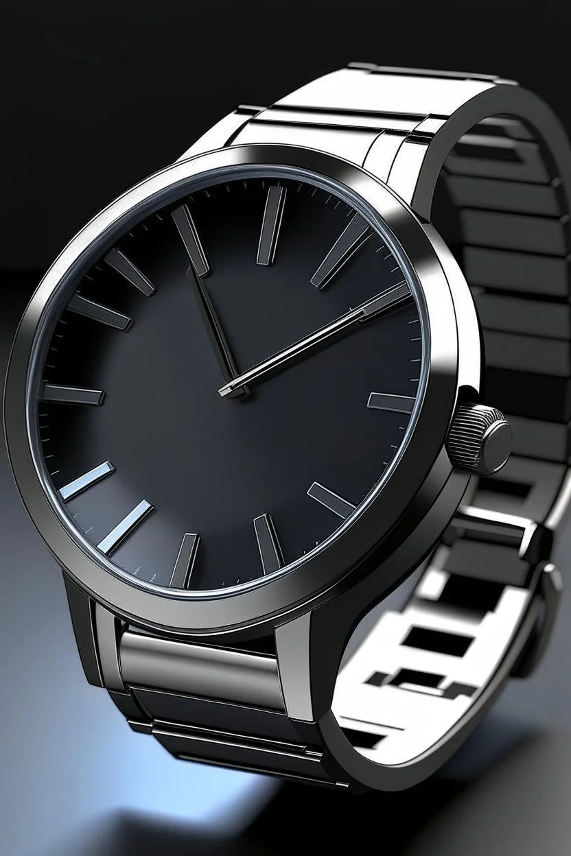 Create a realistic image of a modern stainless steel wristwatch with a minimalist design, showcasing the watch face and strap details in sharp focus."