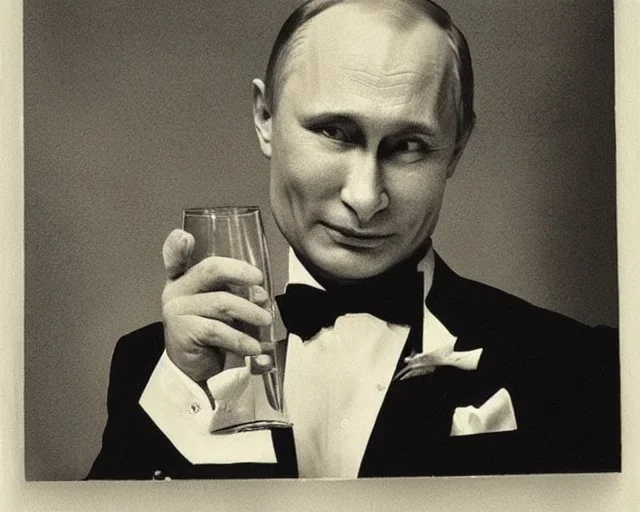 president Putin as old evil devil drink blood