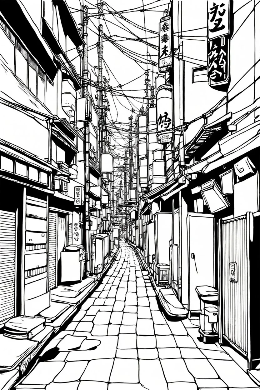 Tokyo alley, line arts, no people