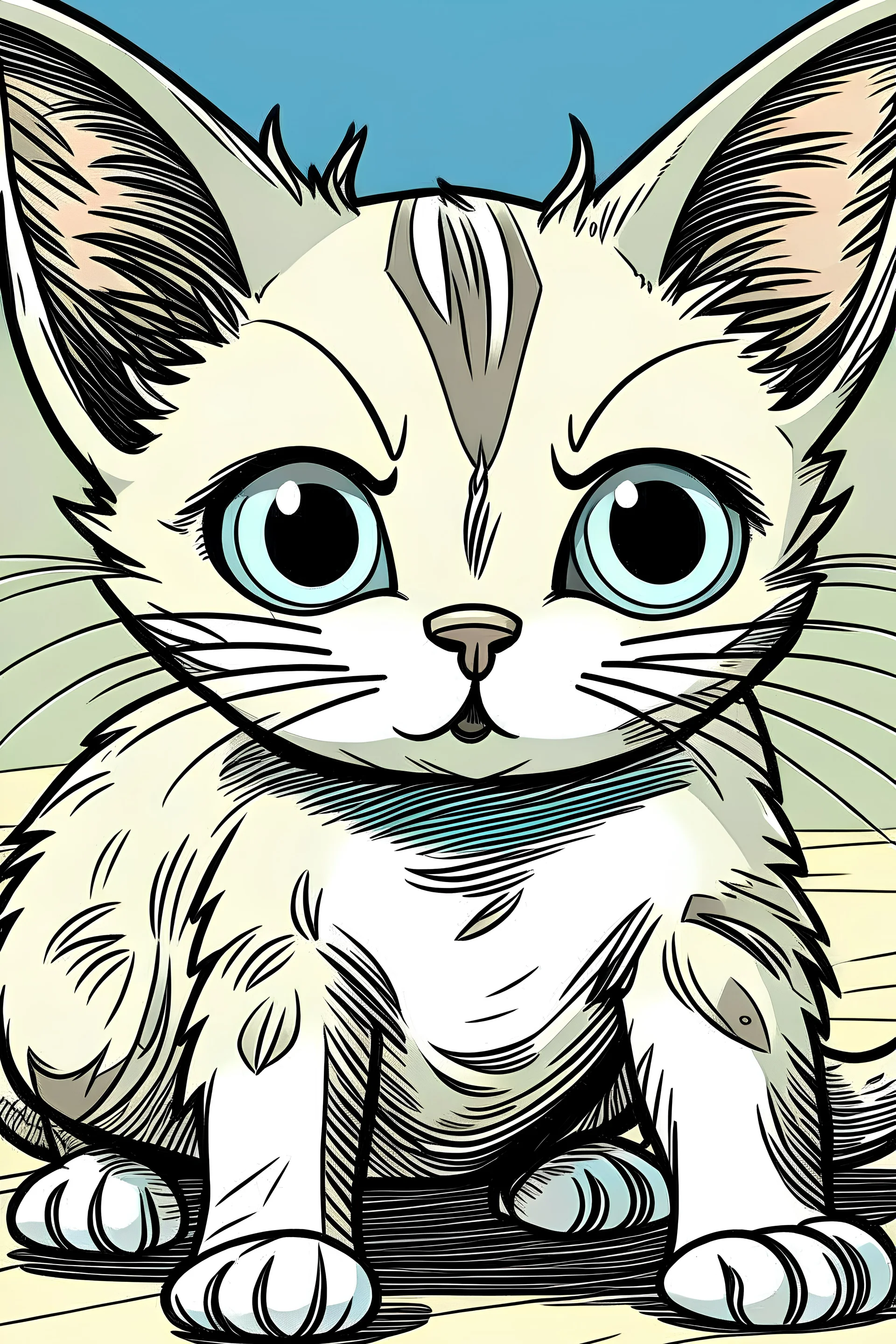 Draw a kitten in the style of Maus comic book