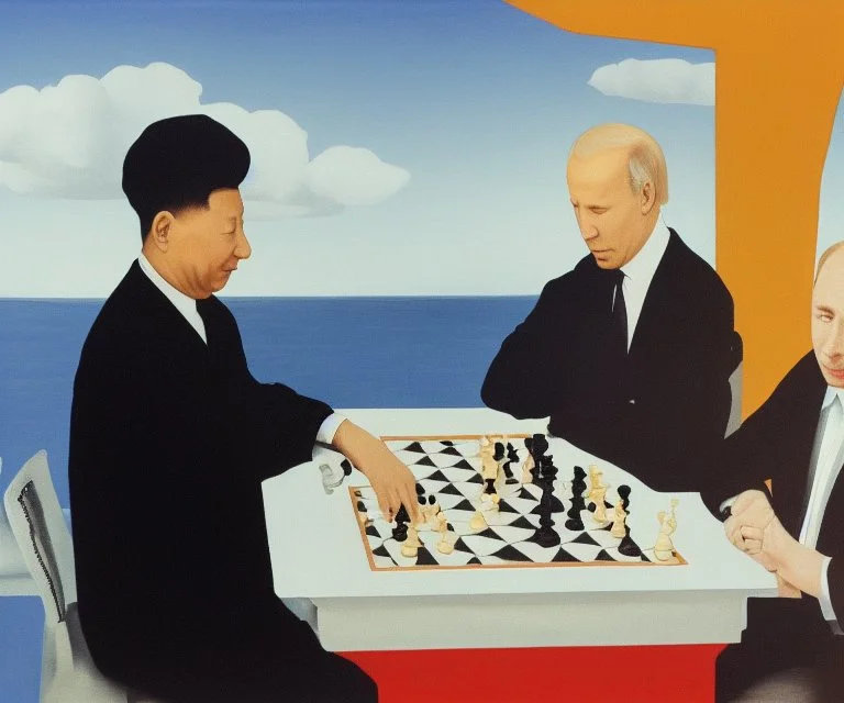 Putin, President Xi Of China And Joe Biden Play Chess With A Pigeon,Ufo,Complex Surgical Instruments,A Newborn Boy,Minimalism,Painting By ,Rene Magritte,Lucian Freud,Adrian Ghenie,Michelangelo,Salvador Dali,Pablo Picasso