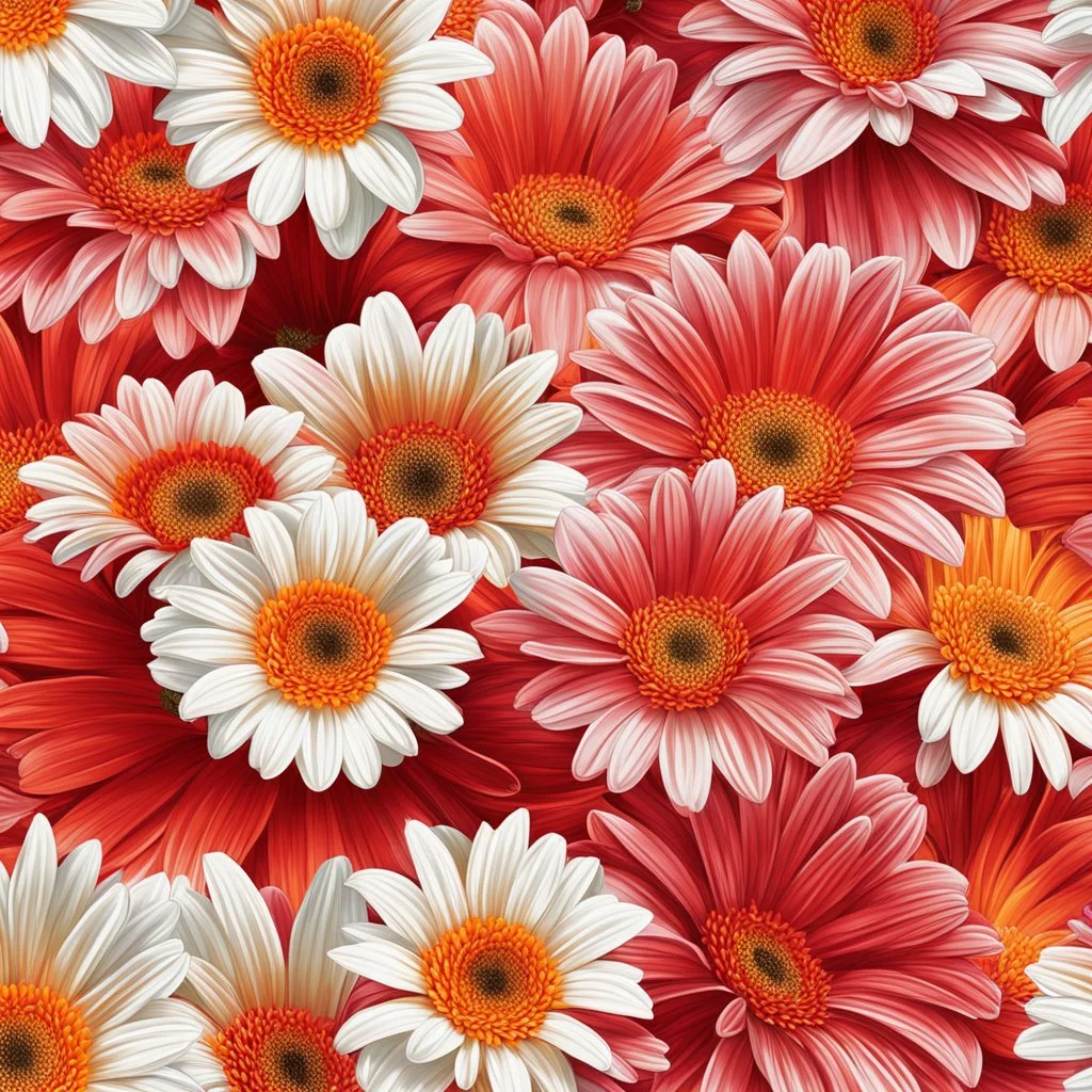 gerbera daisy flower on white background, illustration, seamlessly repeating pattern