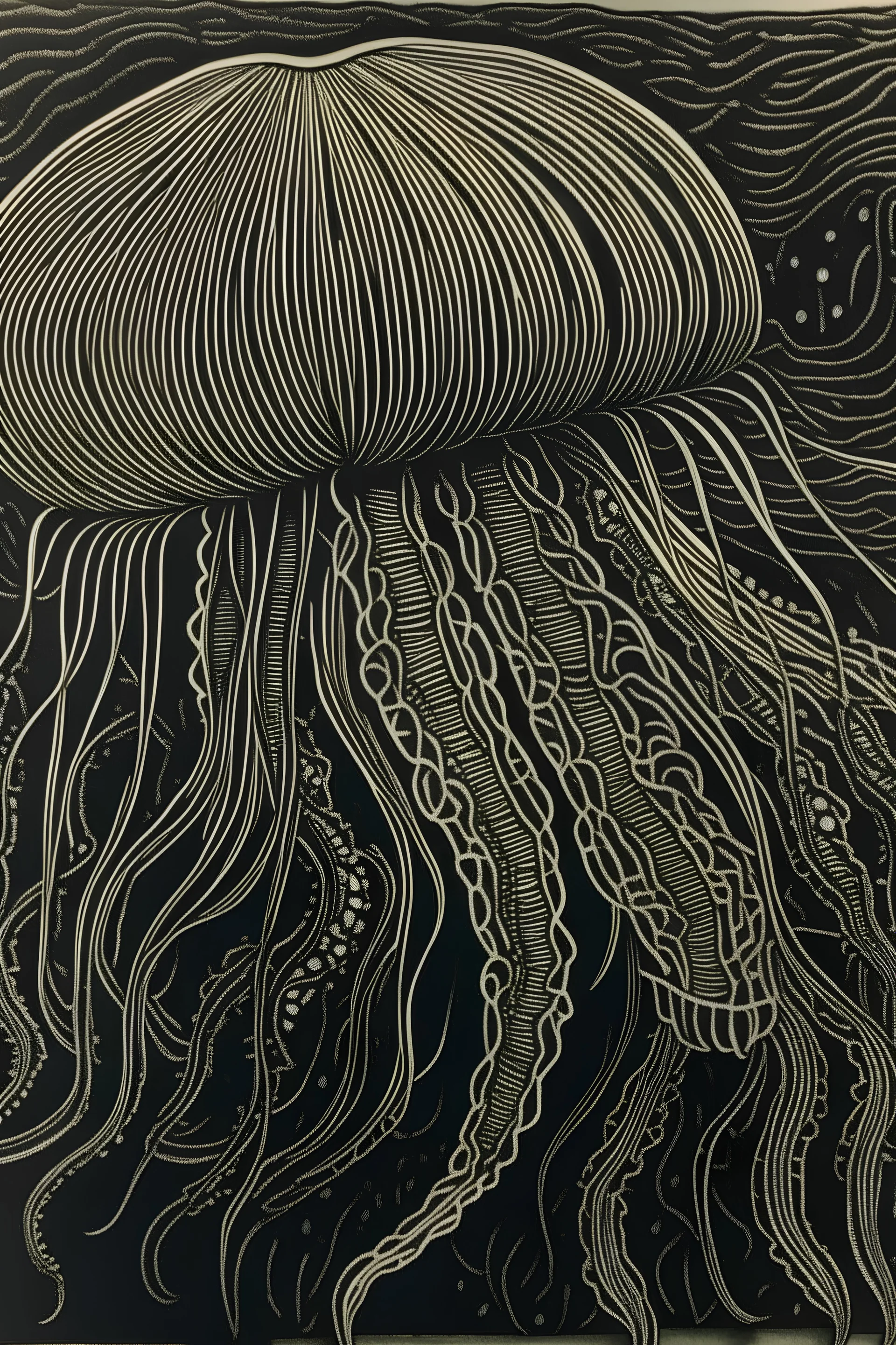 Linocut jellyfish