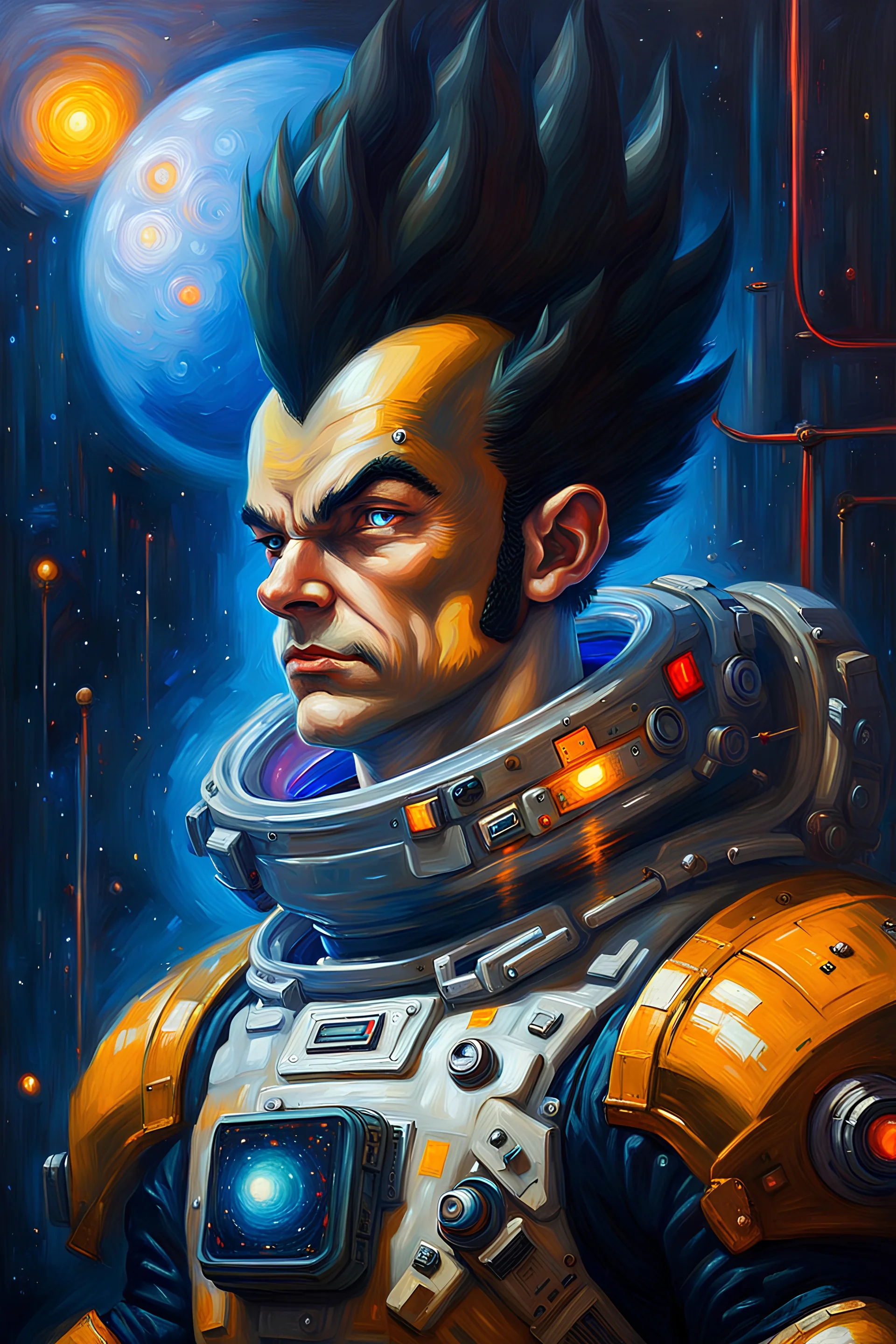 cyberpunk Vegeta cosmonaut, rembrant lighting, oil painting