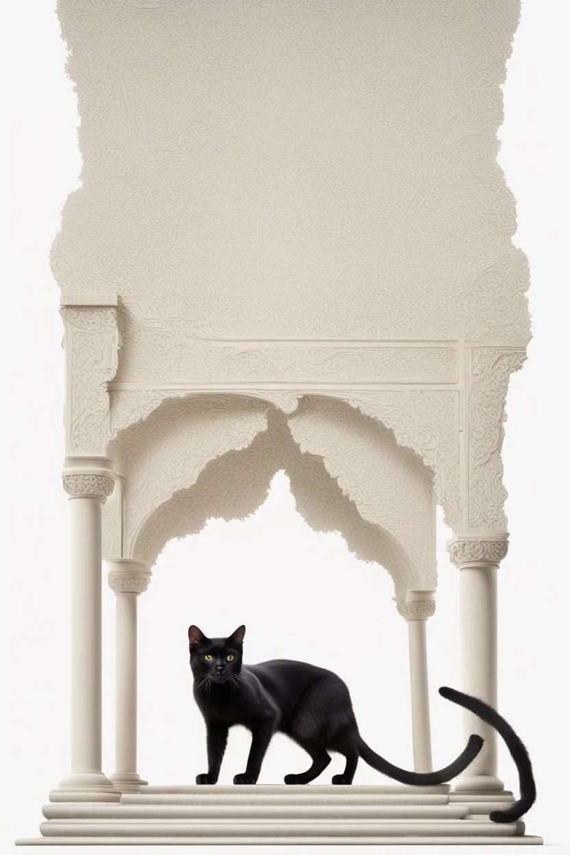 one black cat sitting, clean white background