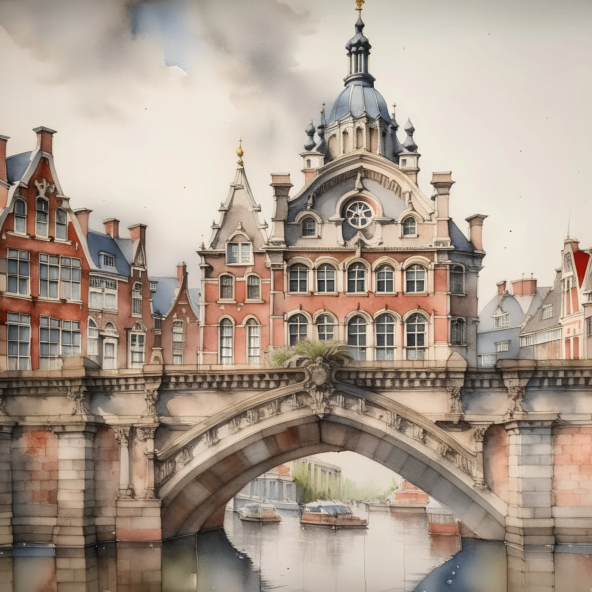 vintage travel watercolour sketch of the Haarlemmerpoort in Amsterdam