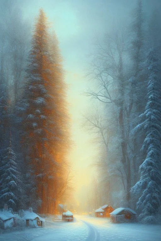 A winter oil painting that makes you feel warm