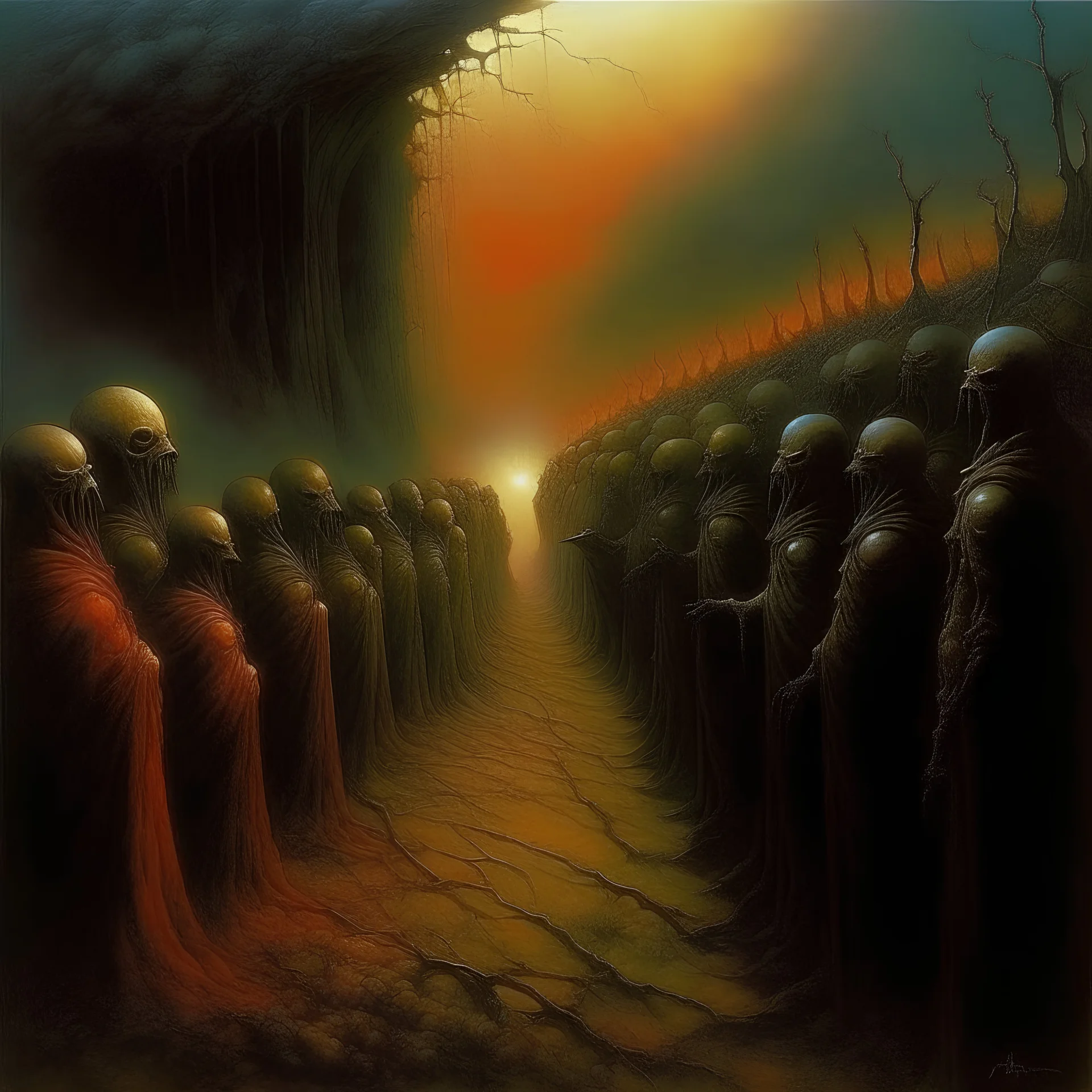 Delivering a eulogy to madness, by Zdzislaw Beksinski, surreal horror