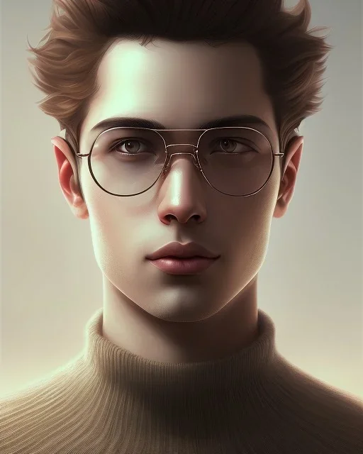 male, boy, cute, young, brown hair, brown eyes, facemask, glasses, head and shoulders portrait, 8k resolution concept art portrait by Greg Rutkowski, Artgerm, WLOP, dynamic lighting hyperdetailed intricately detailed Splash art trending on Artstation triadic colors