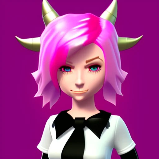 ROBLOX woman character pink hair with horns with white t-shirt and black tie