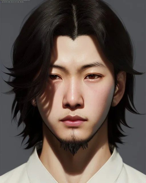 Detailed upset male anime boy with long brown hair, intricate details, full body portrait, keep head in frame, slight, black Japanese motif, concept art, highly detailed, digital painting, concept art, sharp focus, illustration, art by Yoji Shinkawa, WLOP and greg rutkowski and alphonse mucha and artgerm and yanjun Chen and Junji ito and Makoto Shinkai, HDR, octane render