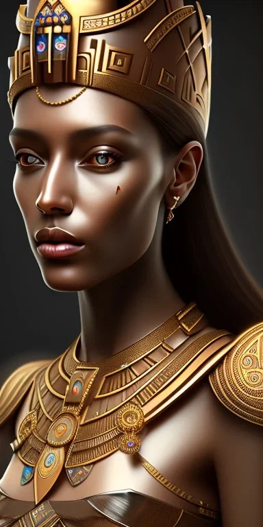 Beautiful brown pharaonic queen, pharaonic dress, clear features, too many details, 4k, 8k, portrait, 3d, fantasy, realistic