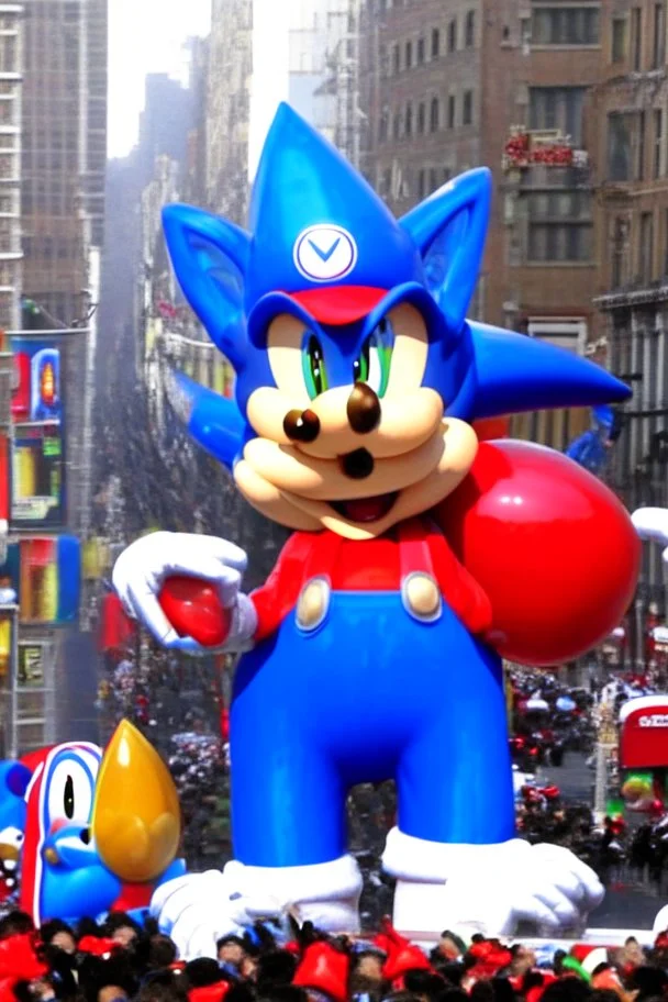 macy's day parade float mario and sonic apart