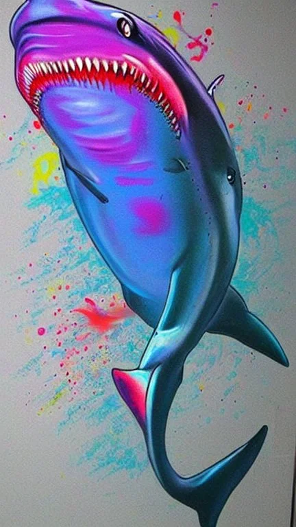 Spray paint shark, realistic, detailed, colorful