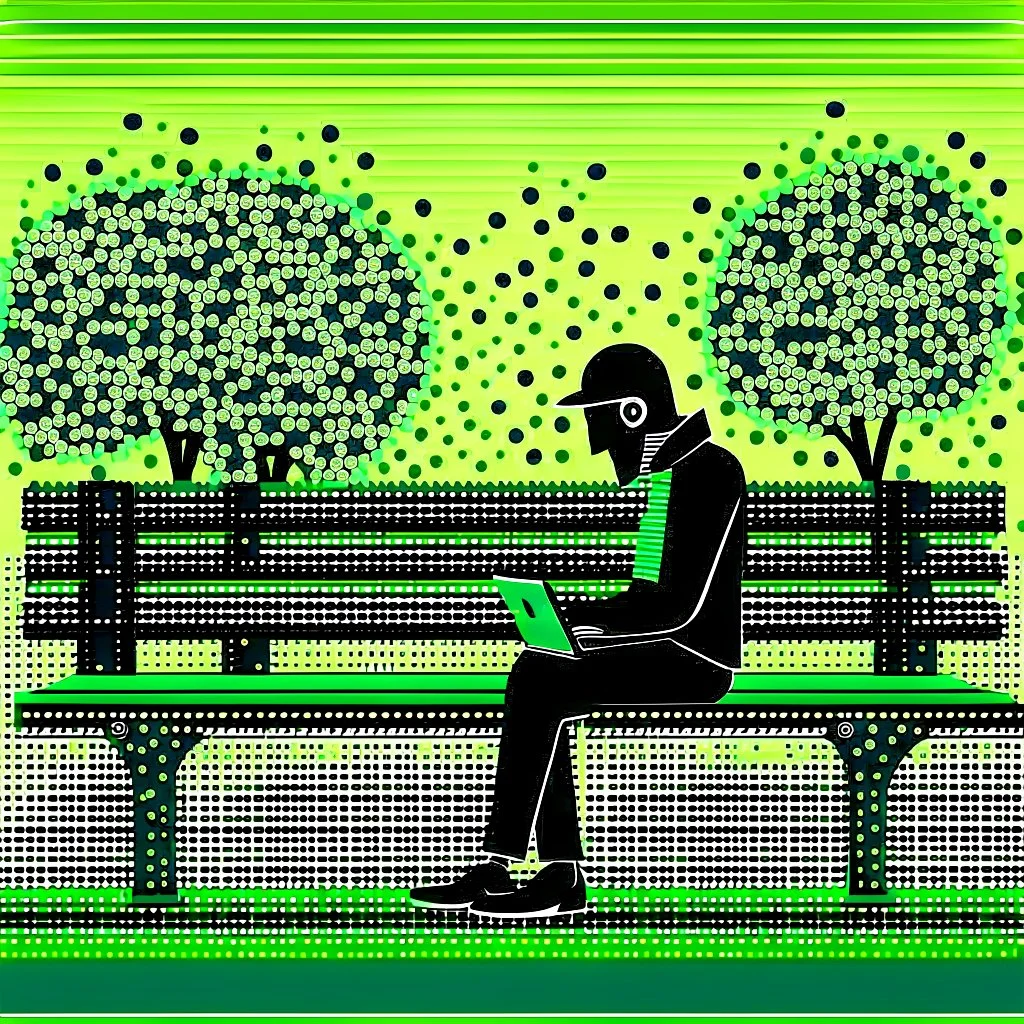 Processing of personal data The figure of a person sitting on a park bench, thinking about complex issues.