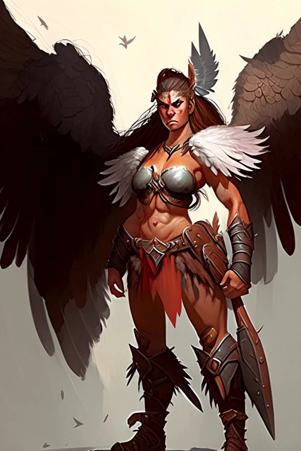 female barbarian dnd character with large wings