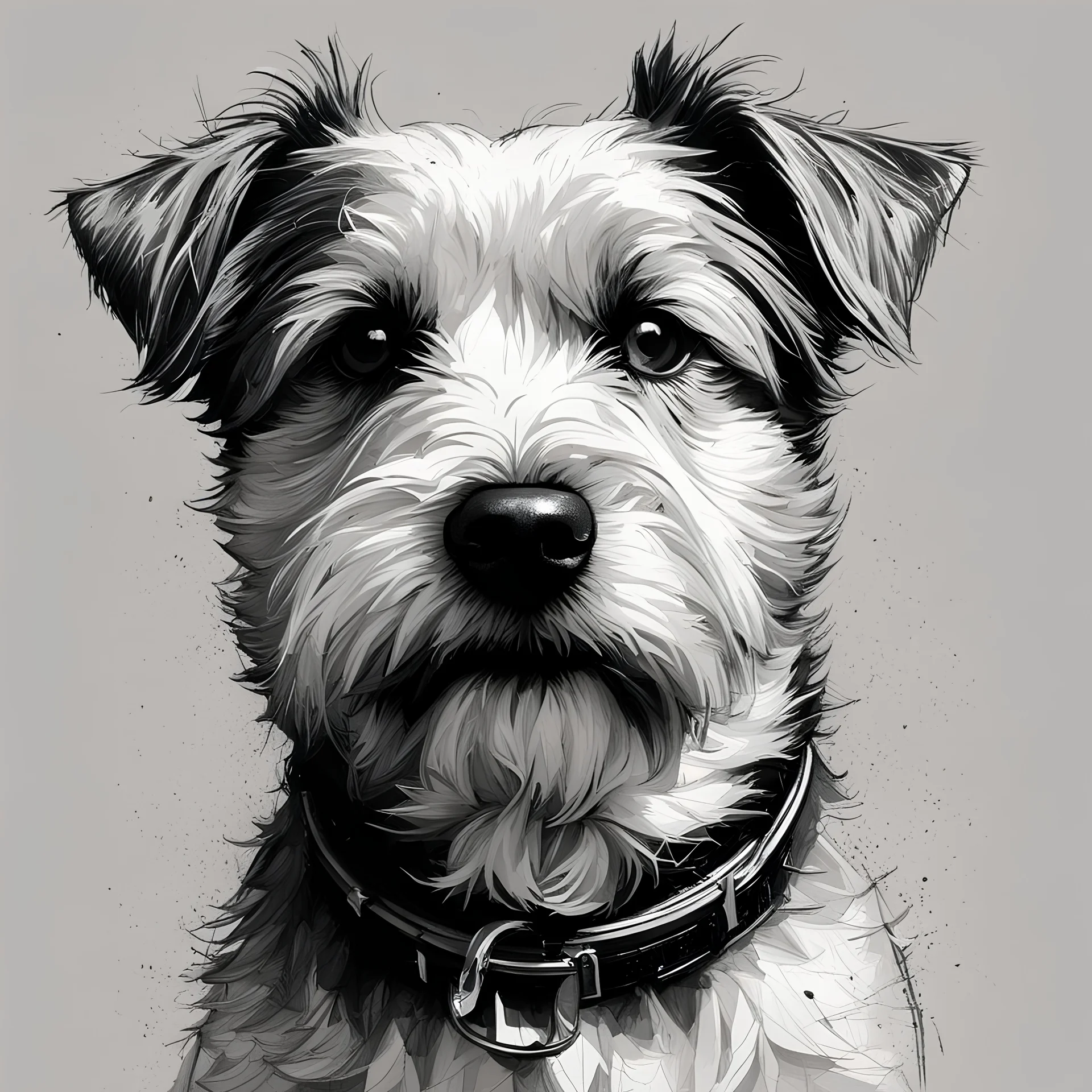 mixpnk style, scribbly scribbles pen and ink small line pencil sketch of head of a terrier dog, intricate details and precisely drawn in style of jeremy mann