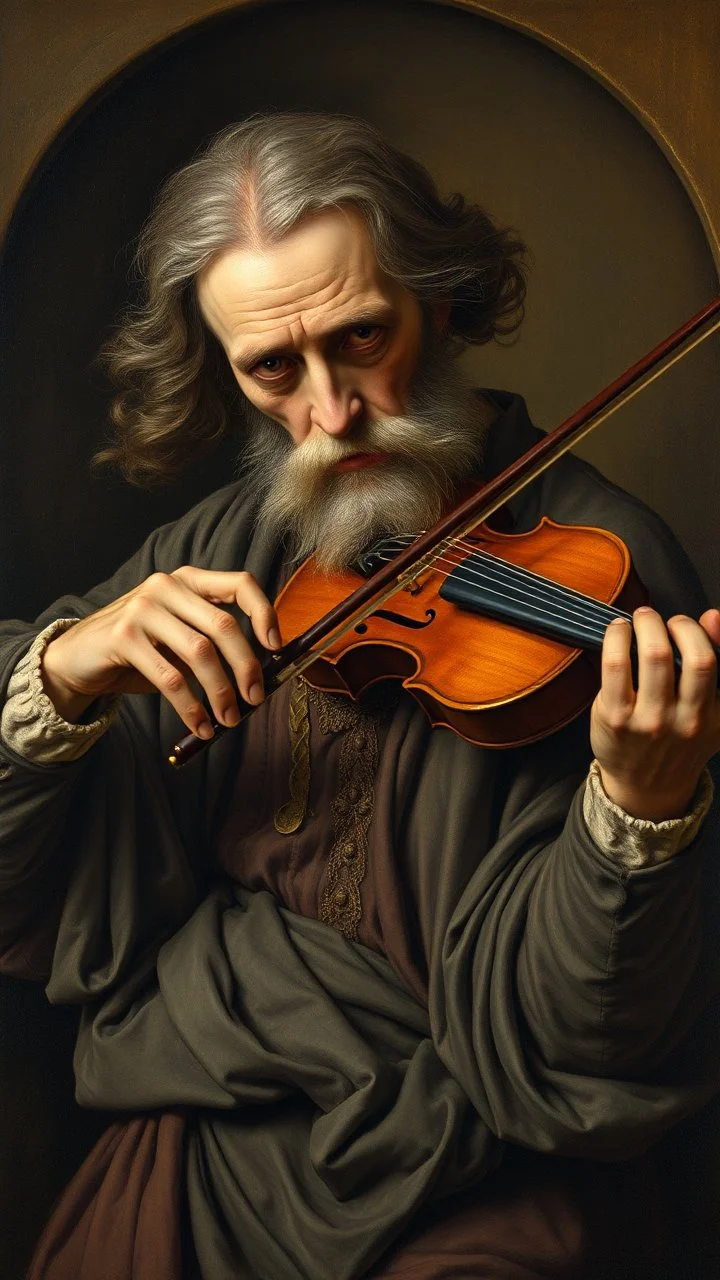 Hieronymus Bosch style , a man playing the violin