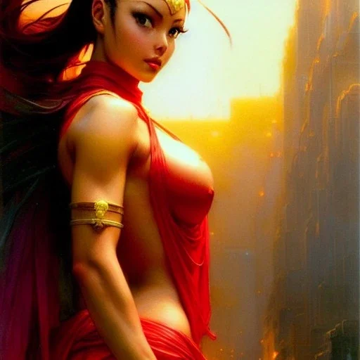 Drawing of beautiful face,busty Cammy-street fighter,intense stare,Minimal ancient armor, balanciaga fashion clothe painting by gaston bussiere, greg rutkowski, yoji shinkawa, yoshitaka amano, tsutomu nihei, donato giancola, tim hildebrandt, oil on canvas, cinematic composition, extreme detail,fit full head inside picture,16k