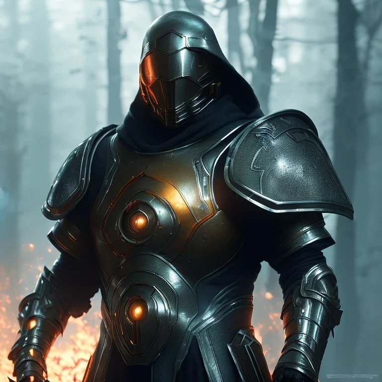 Epic Character design, strong Male void soldier wearing metal armor silver/black/dark gold, mist, photorealistic, octane render, unreal engine 5 style, ultra detailed, volumetric lighting, Organic Horror