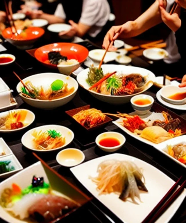 Cocina japonesa llena de personas comiendo