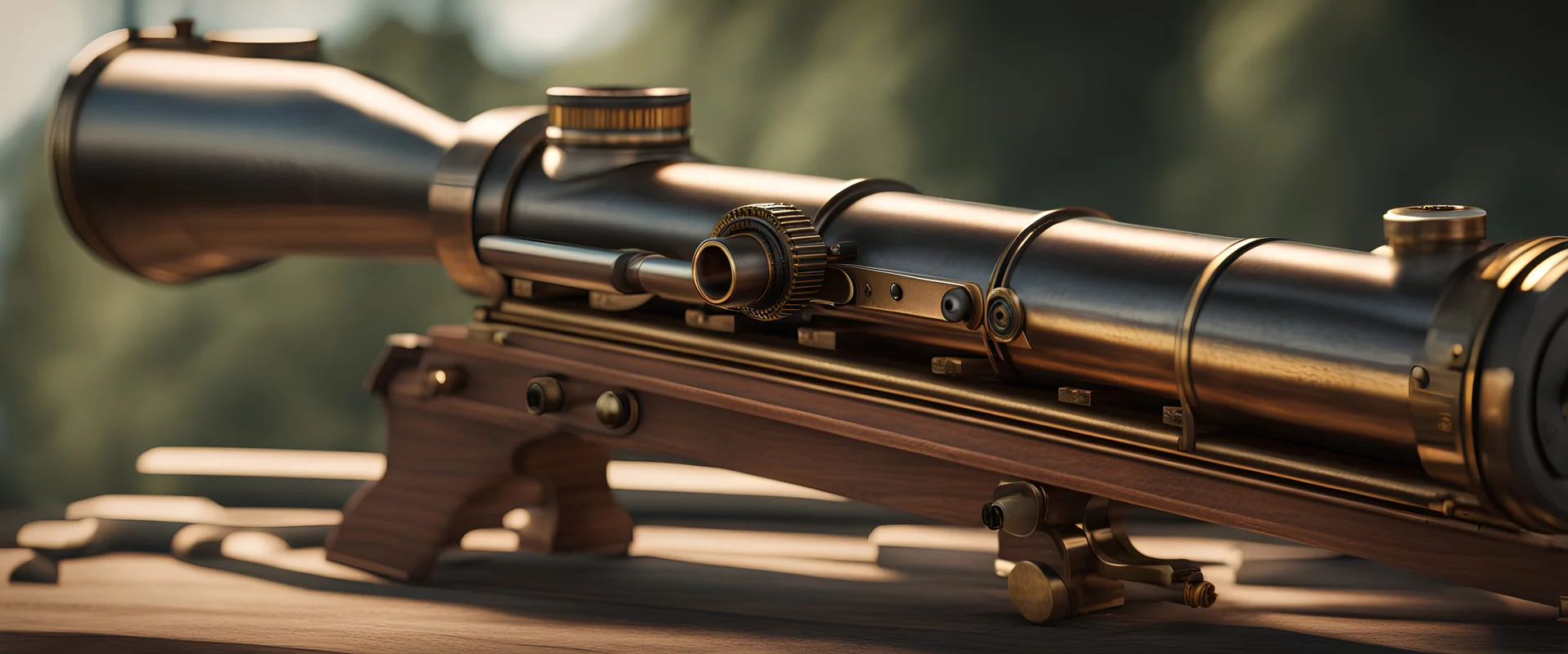 High-end state-of-the-art STEAMPUNK aesthetics flawless Thompson submachine gun open cylinder front view barrel ammunition cartridge bullet,Highest quality telescopic Zeiss Zoom lens, supreme cinematic-quality photography,waltnut wood handle,Art Nouveau,Vintage style Octane Render 3D technology,hyperrealism photography,(UHD) high-quality cinematic render,Insanely detailed close-ups capturing beautiful complexity,Hyperdetailed,Intricate,8K,