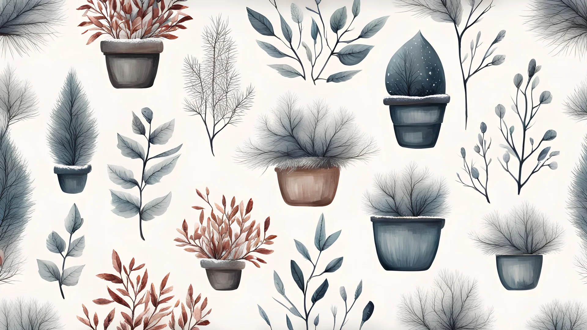 Hand painted winter plants.