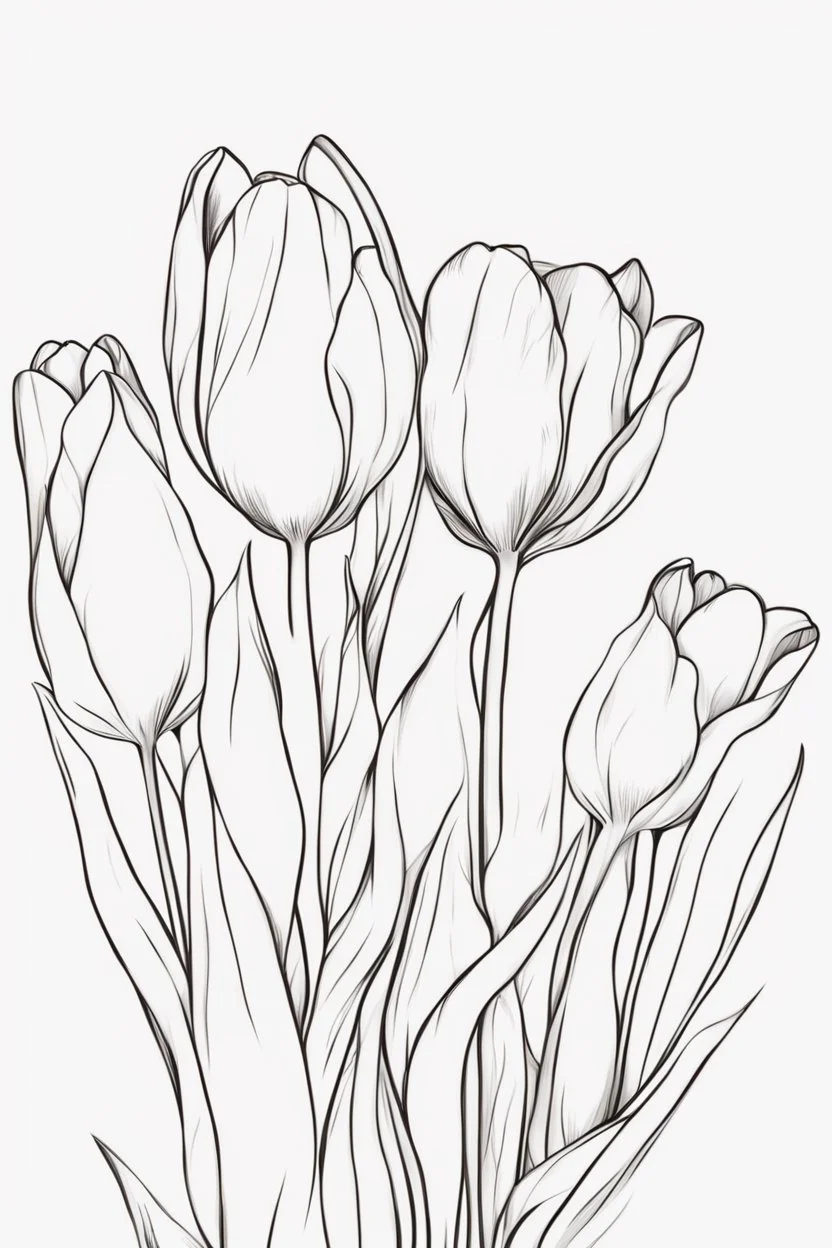 outline art for Spring: Tulips , White background. sketch style, clean line art, white background, no shadow and clear