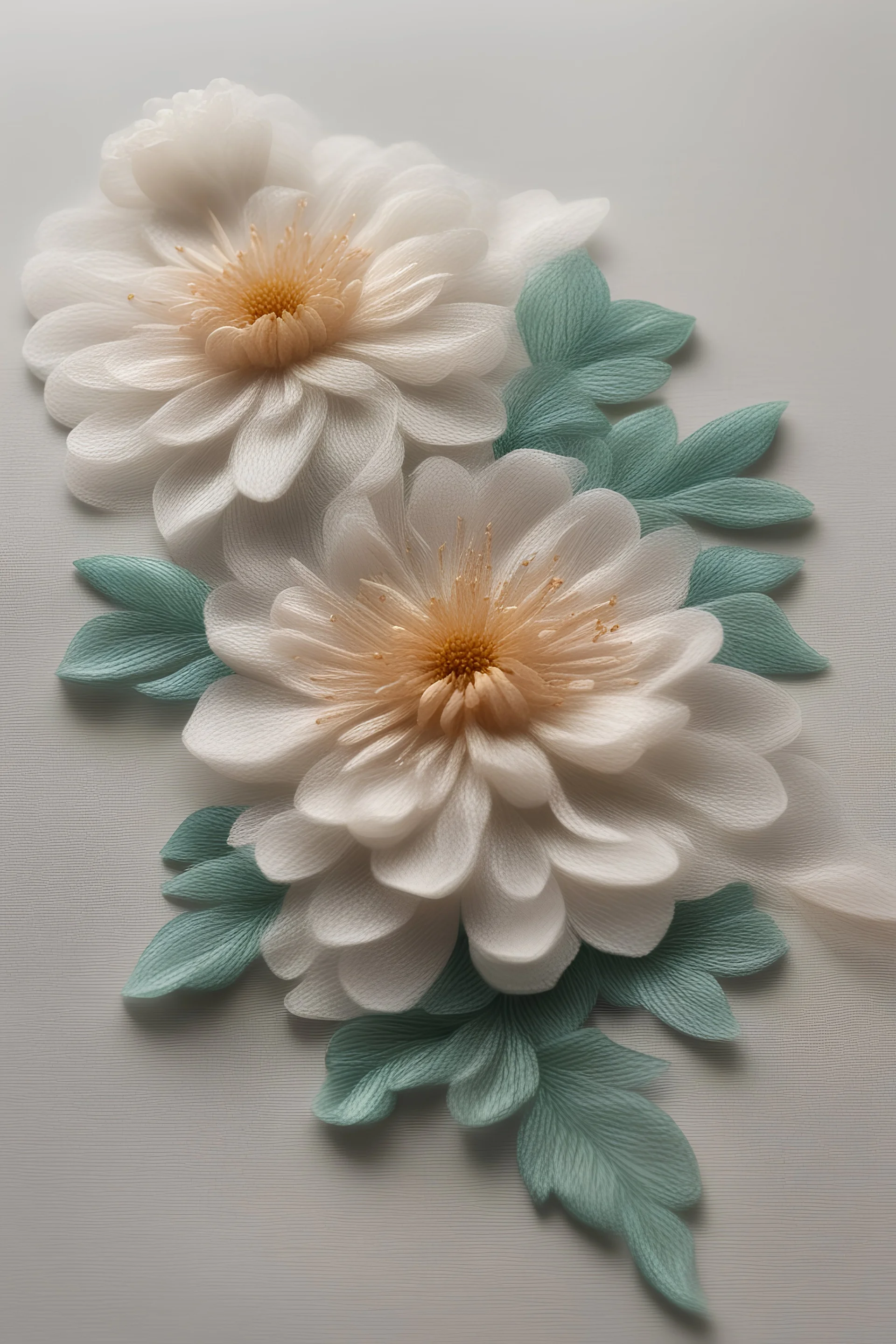 Embroidery 3d chrisanthemus in silk organza