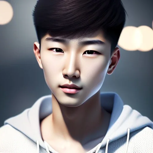 beautiful smooth realistic asian male boy, 15 y/o, run on dark cosmos background, extremely sharp detail, finely tuned detail, ultra high definition, 8k, unreal engine 5, ultra sharp focus, smile teeth, happy