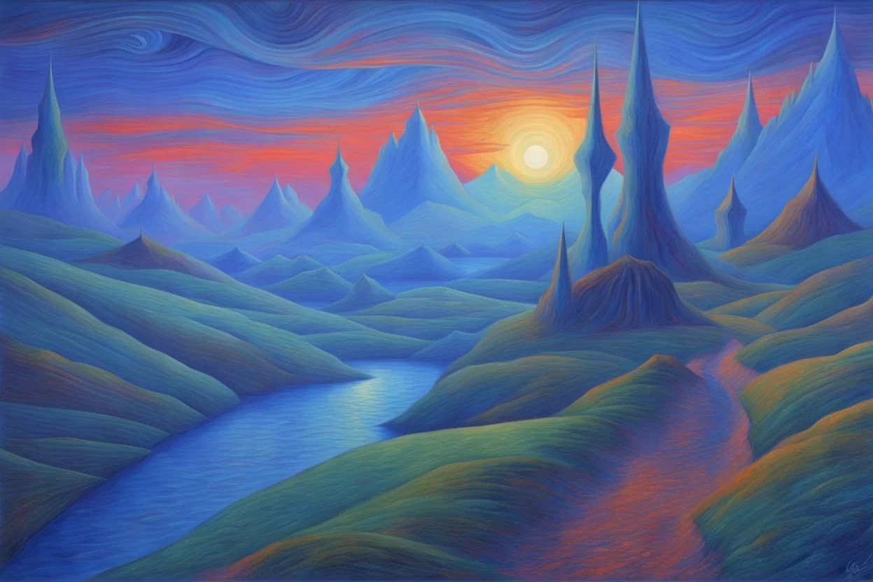 a noctilucent landscape in futurism style, elegant extremely detailed intricate vibrant beautiful award winning high definition crisp quality by artist "Umberto Boccioni"by artist "Leonora Carrington",by artist "Guy Orlando Rose"