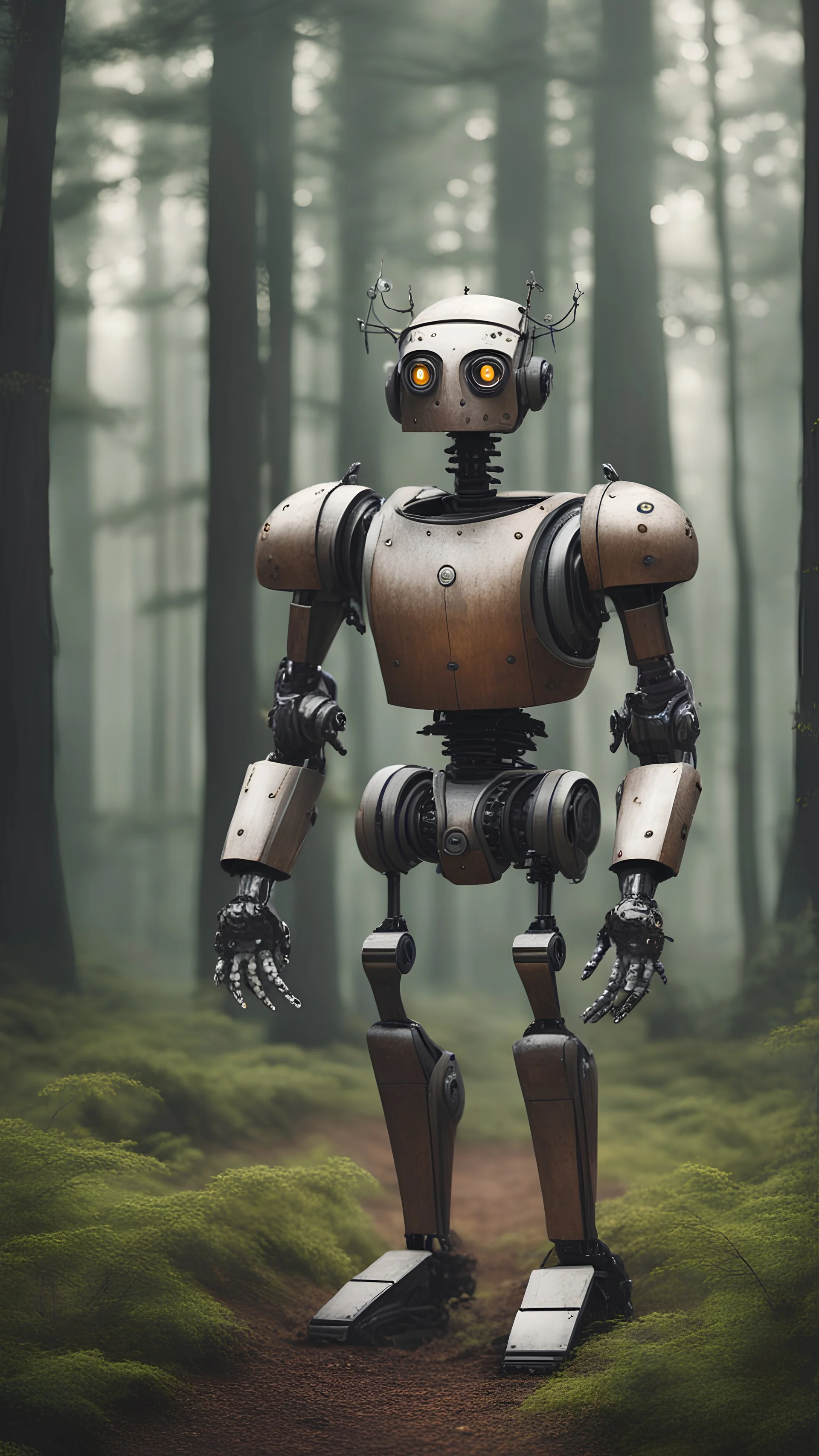 Medieval robot on forest background