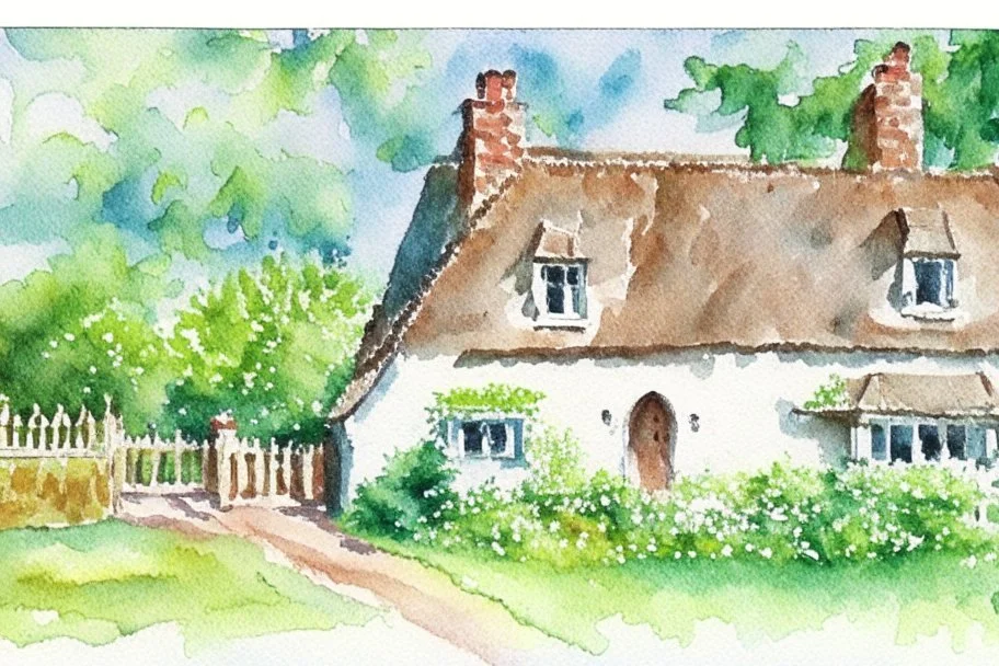 loose watercolour of an English cottage