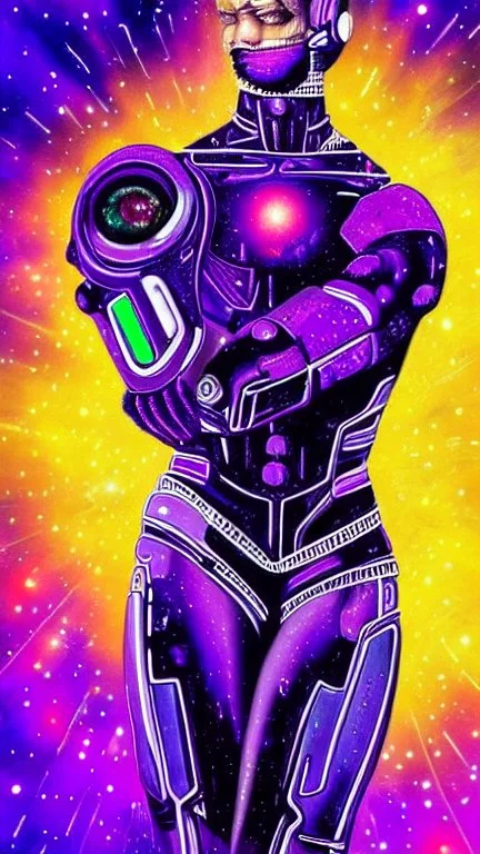 cyborg man, super ,nion ,purple, extremely beautiful art, cosmic, highly creative, rich colors, amazing details