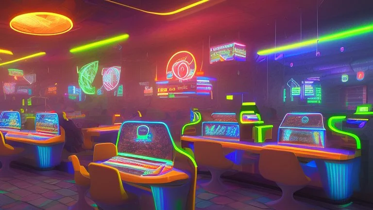 cybercafe with neon lights