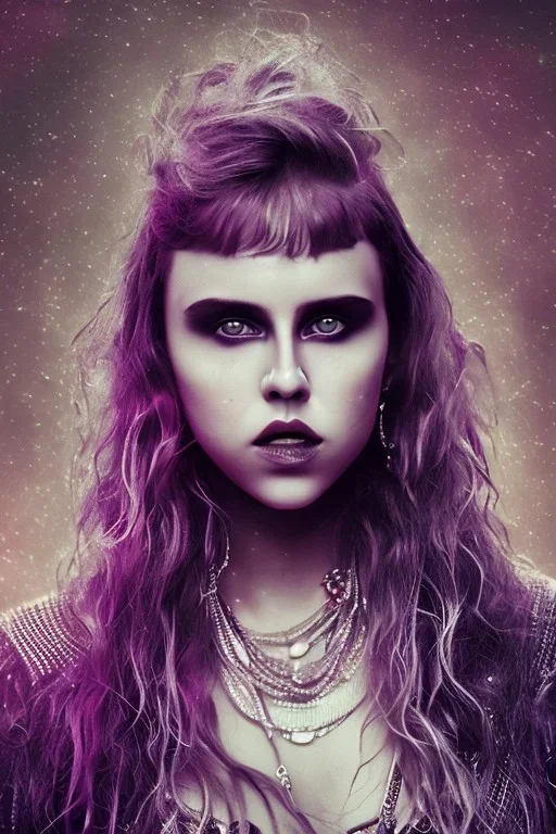 Danish singer MØ face, viking, high light ,purple tones,