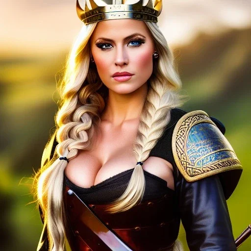 portrait of beautiful busty Viking Queen by Bisley,braids,oil on canvas, cinematic composition, extreme detail,8k,fit full head inside picture,