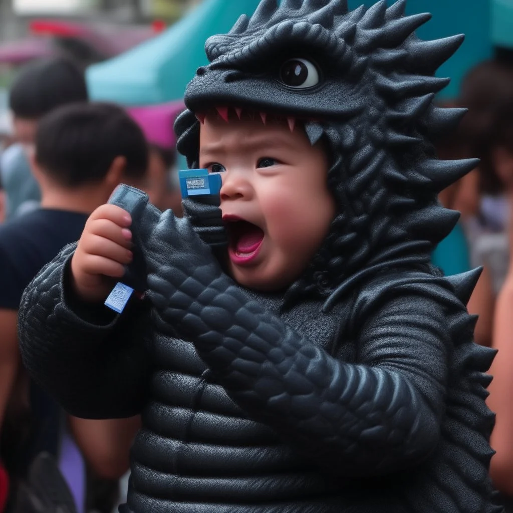 Godzilla baby calling with a nokia