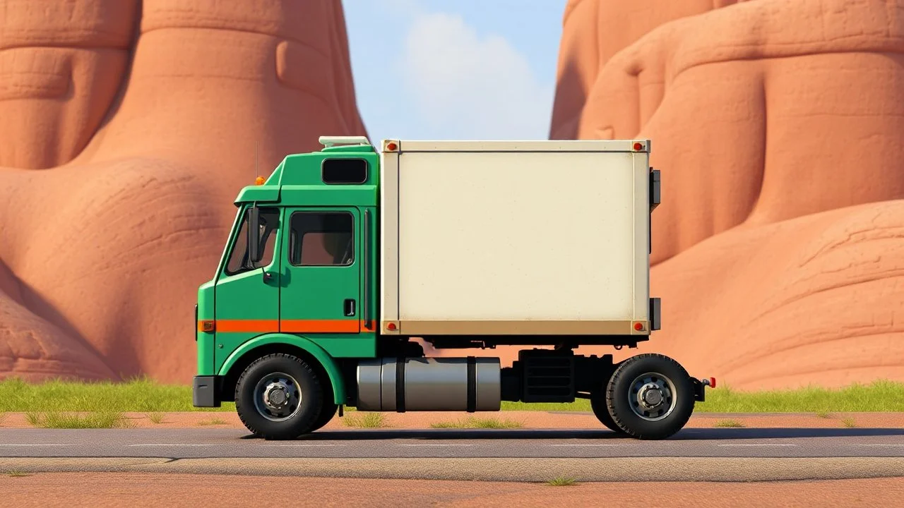side profile of a cube truck / cargo truck, pixar