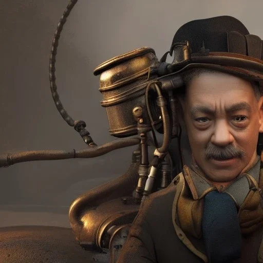 Tom Hanks steam punk character very detailed cinematic unreal engine photo realistic, dramatic lighting