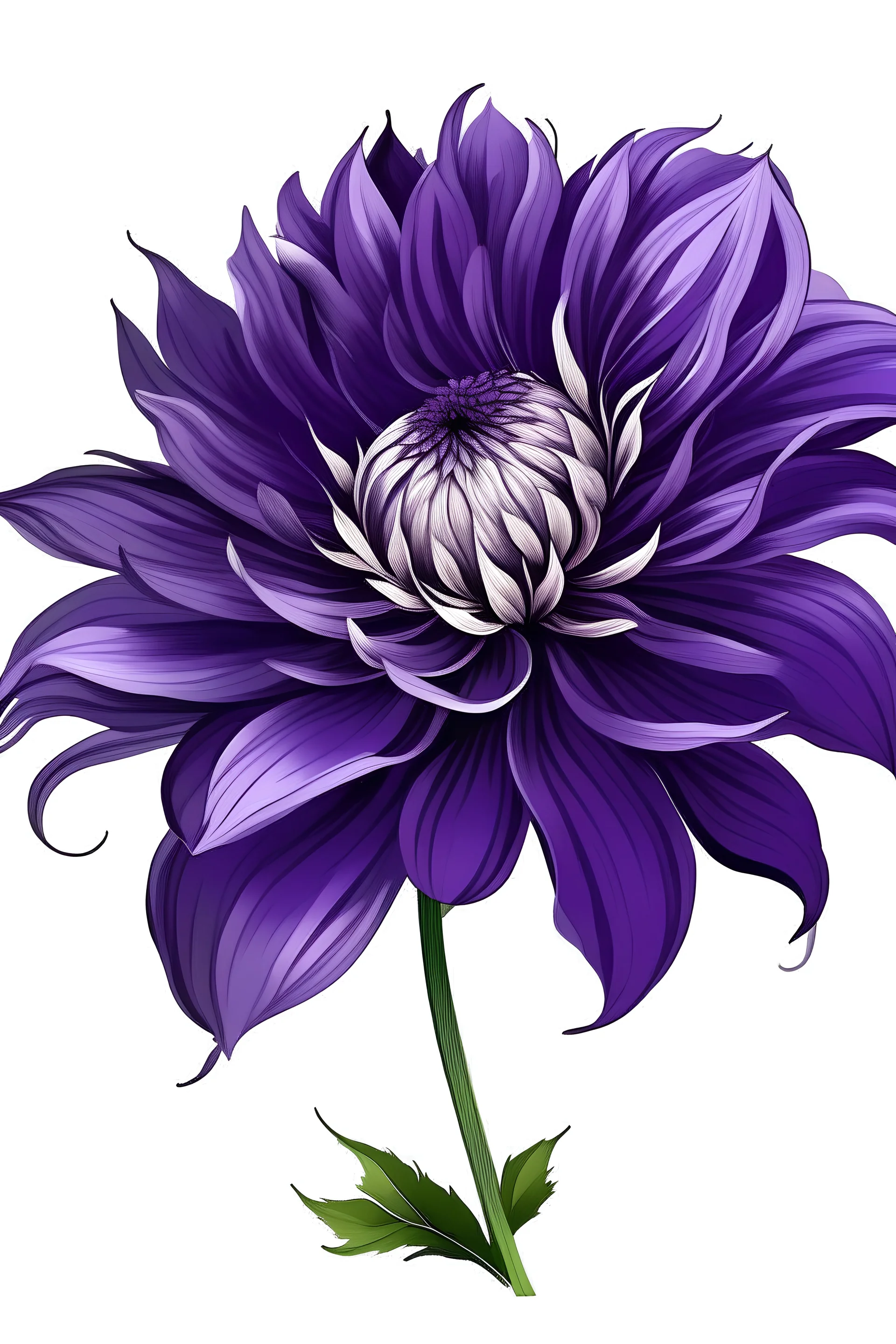 PURPLE flower illustration defined and detailed with white background