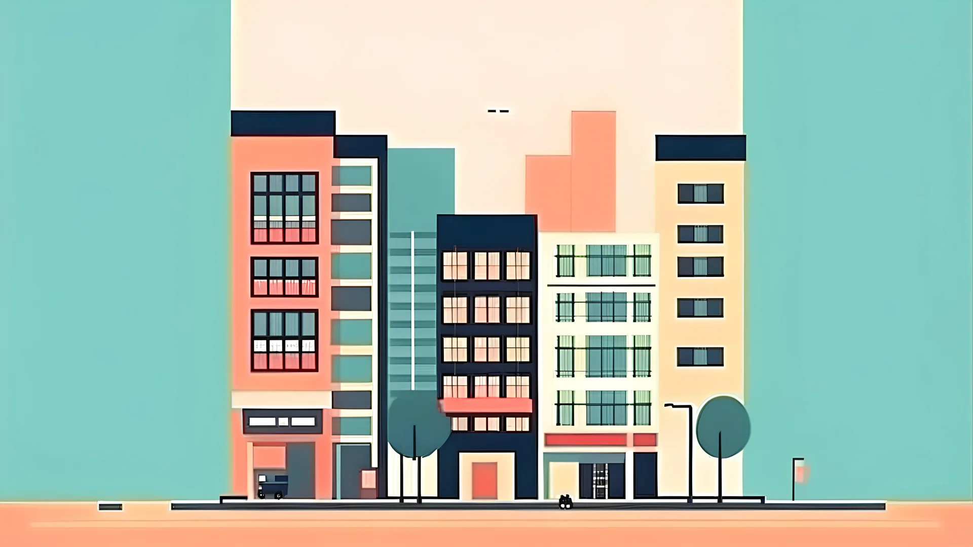 Street of modern city, minimalistic, flat style